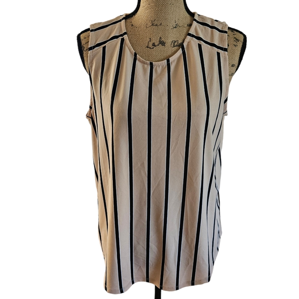 Pale Pink with Black Stripes Sleeveless Top